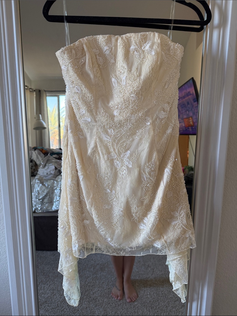 Oh Polly Ivory Strapless Beaded Lace Cocktail Dress NWT